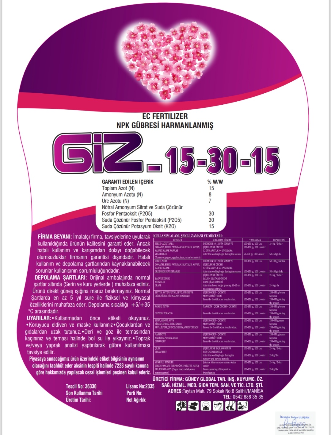 Giz-15-30-15  1 kglık Toz Yaprak Gübresi