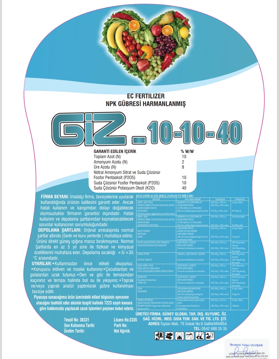 GİZ- 10-10-40 +  1 KG TOZ YAPRAK GÜBRESİ